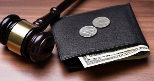 Wallet With Currency Near Judge Gavel Over Desk