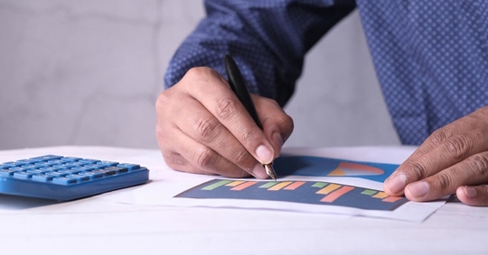 Person checking fluctuating income charts